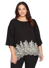 Karen Kane Women's Plus Size Embroidered 3/4 Sleeve Top