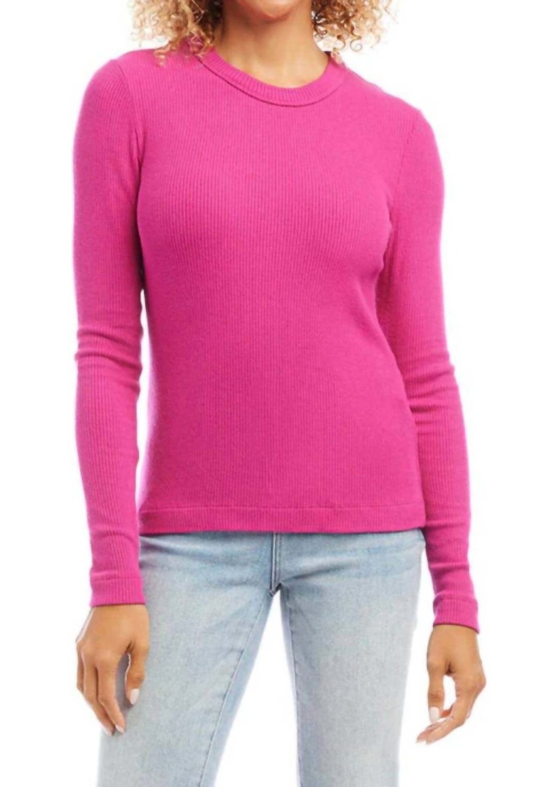 Karen Kane Long Sleeve Crew Neck Top In Hot Pink