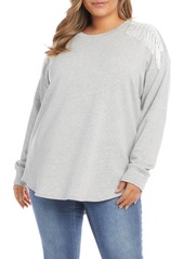 Karen Kane Fringe Shoulder Sweatshirt in Grey at Nordstrom