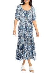 Karen Kane Poof Womens Woven Puff Sleeves Midi Dress