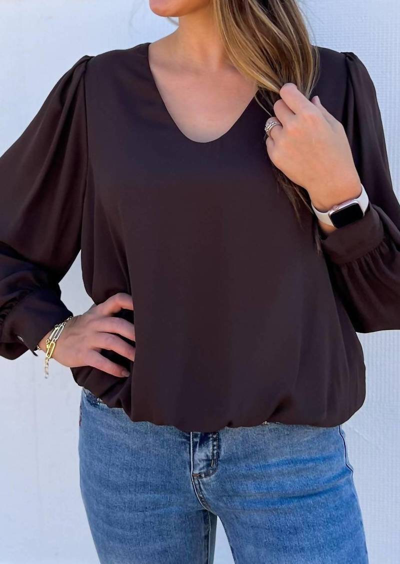 Karen Kane Puff Sleeve Top In Brown