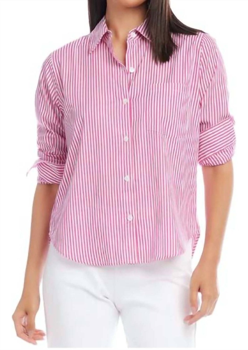 Karen Kane Ruched Sleeve Shirt In Stripe