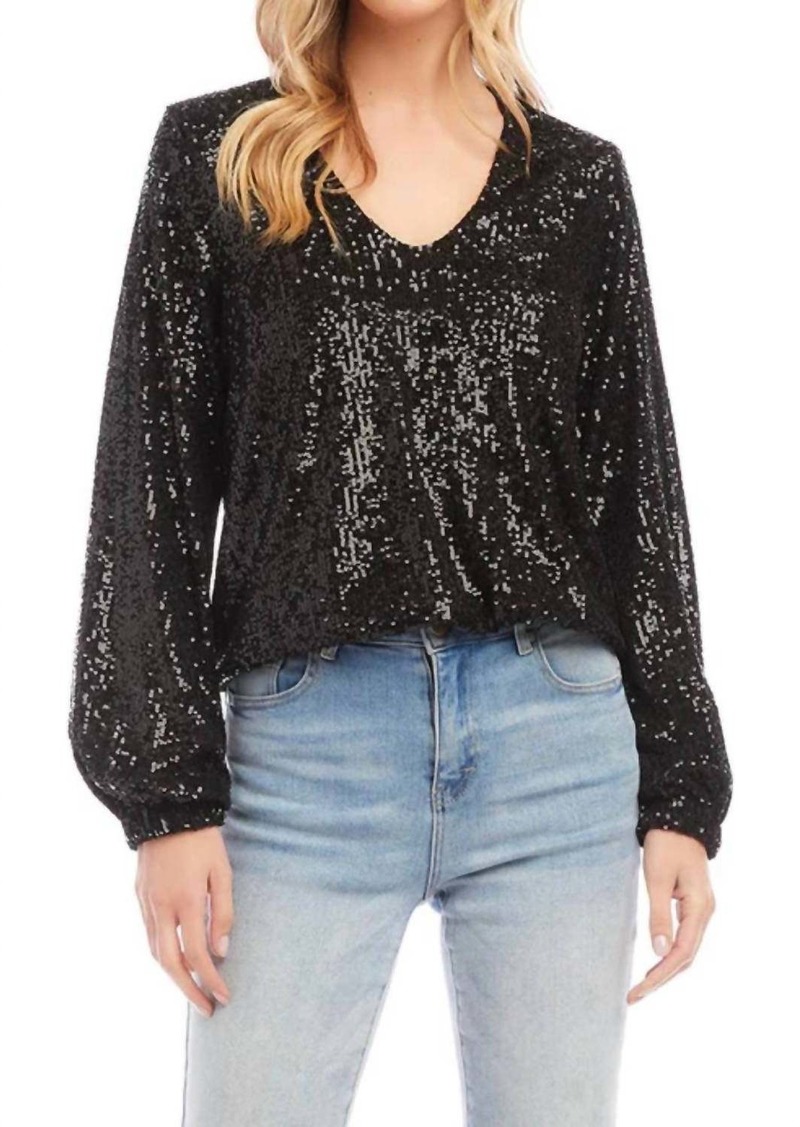 Karen Kane Sequin Long Sleeve Top In Black