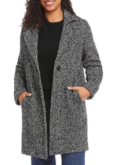 Karen Kane Tailored In Teal Womens Wool Blend Herringbone Long Coat