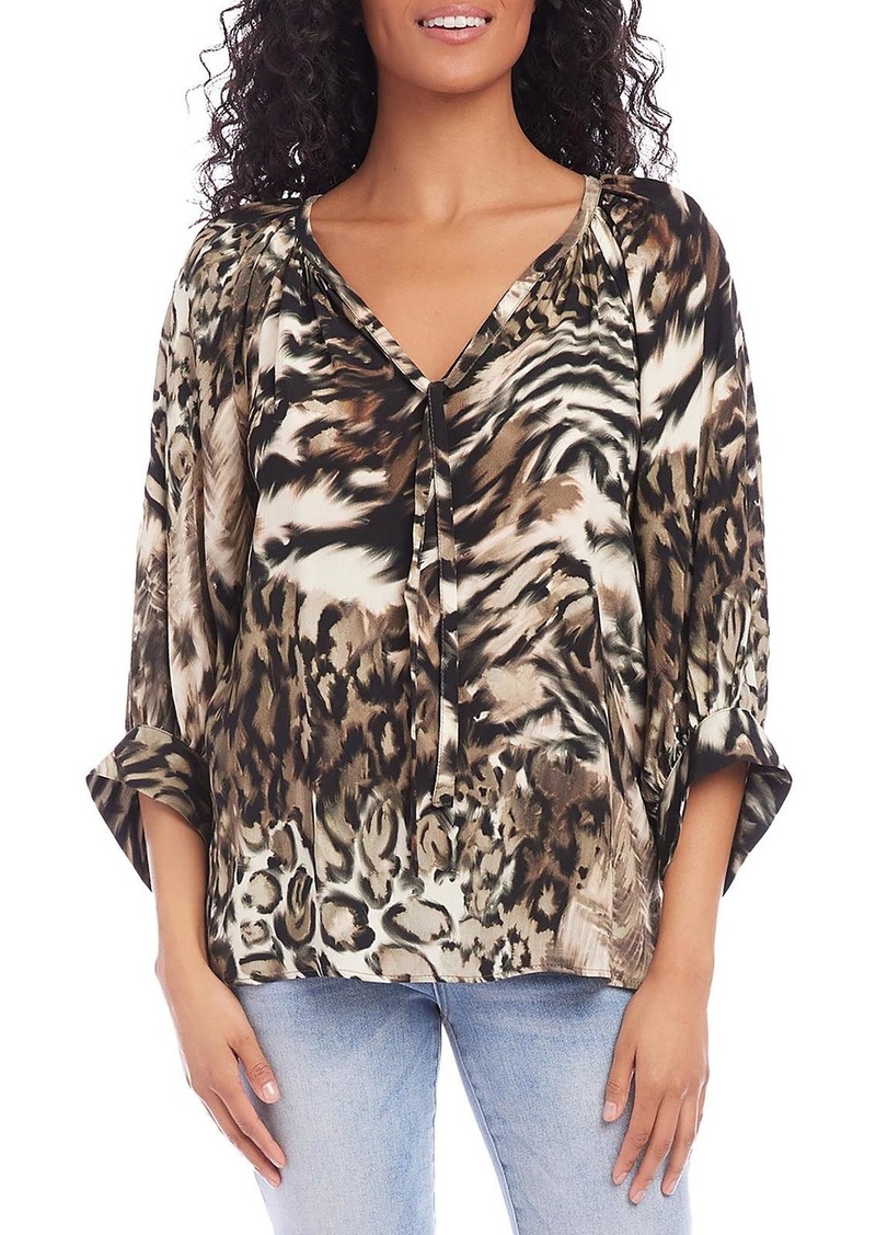 Karen Kane Womens Animal Print V-Neck Blouse