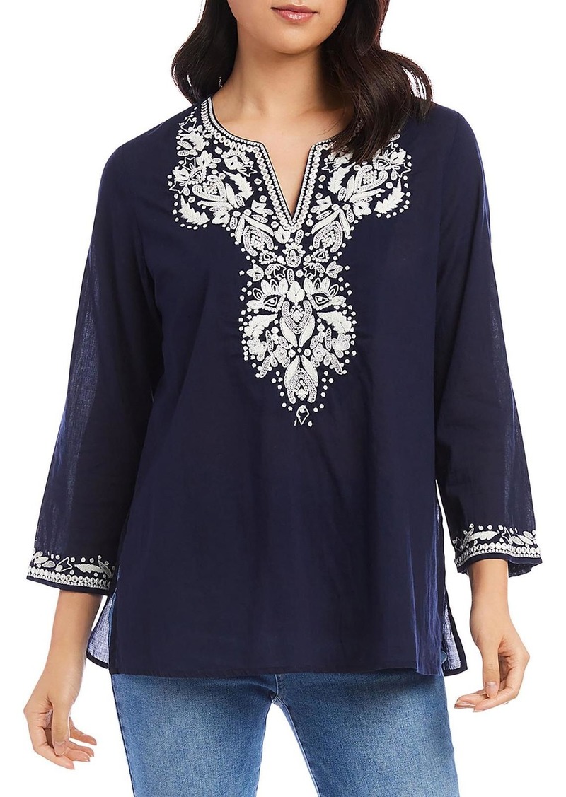 Karen Kane Womens Cotton Embroidered Tunic Top