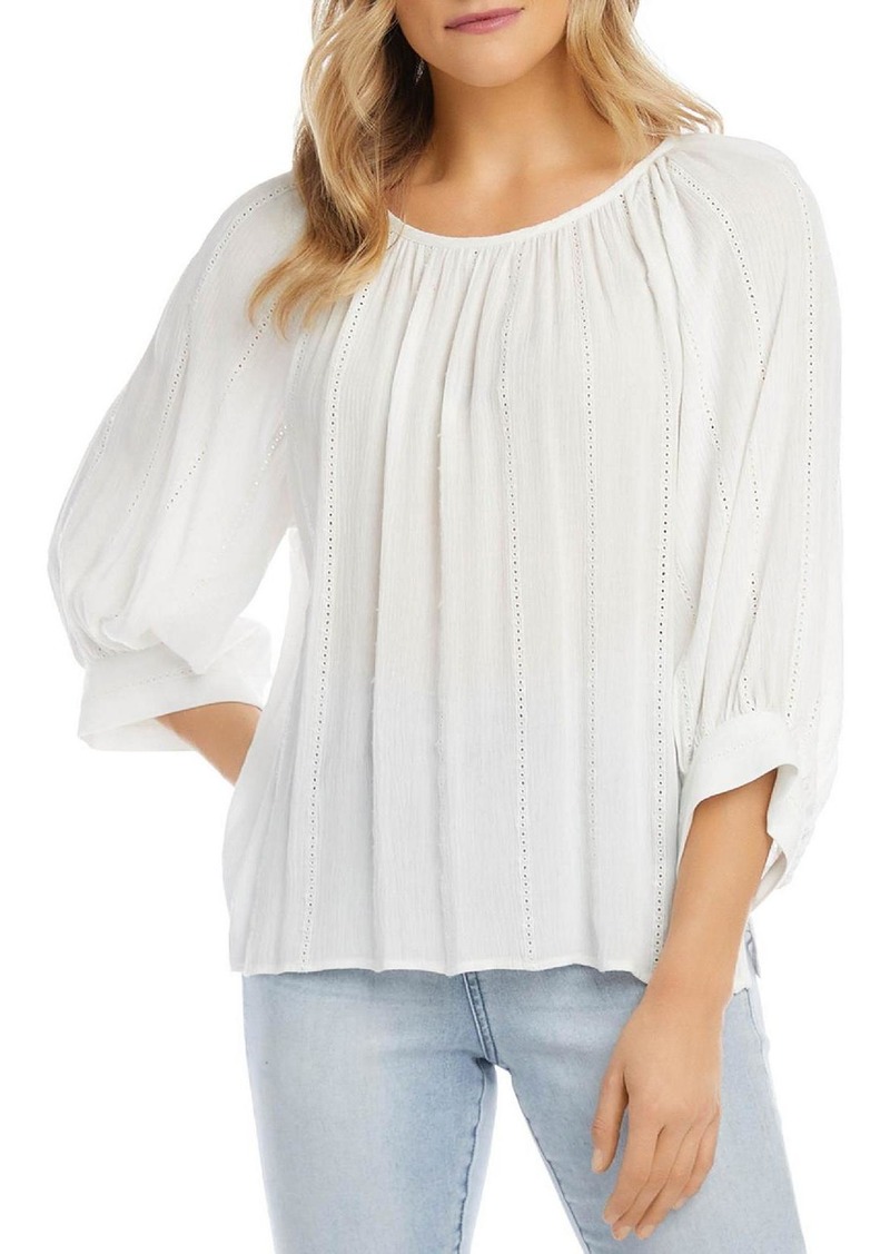 Karen Kane Womens Eyelet Boho Peasant Top