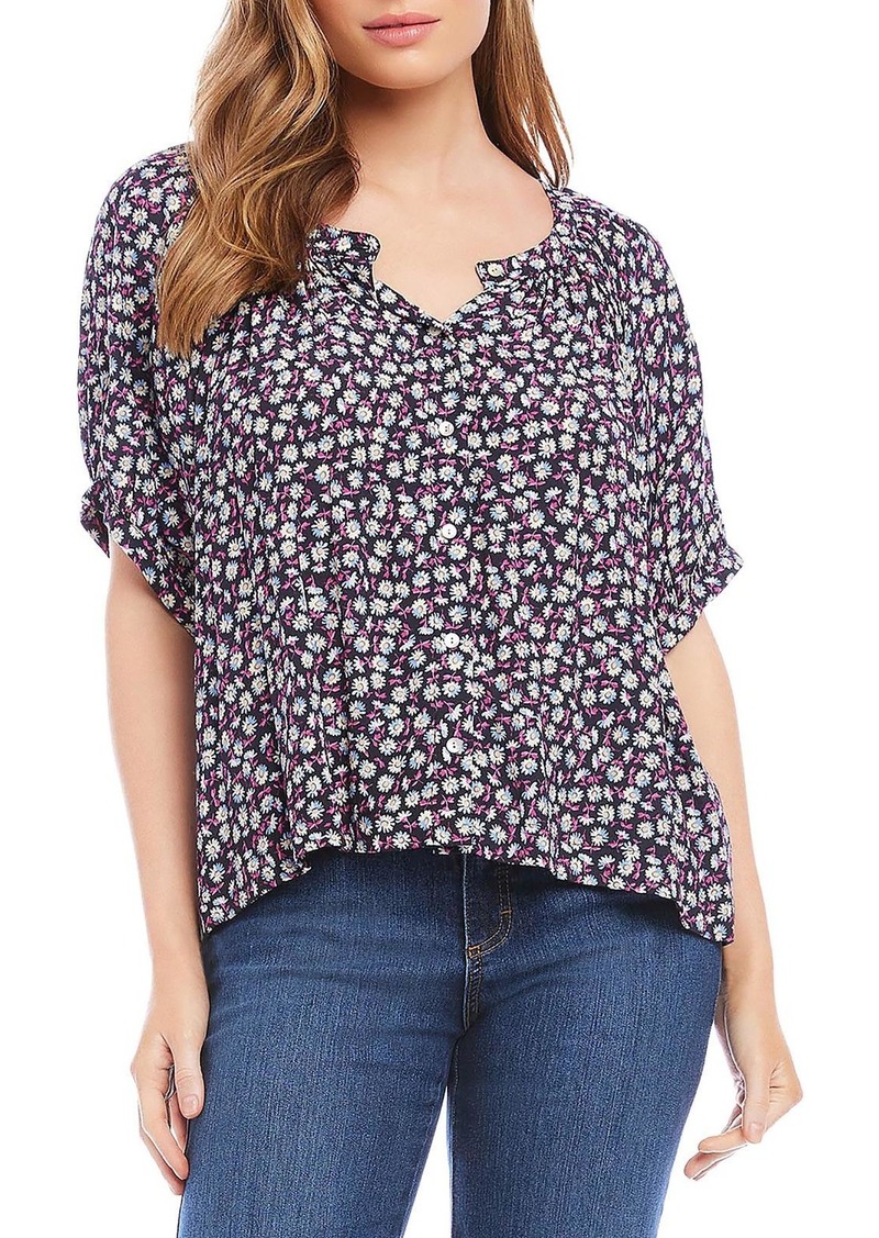 Karen Kane Womens Floral Button-Down Peasant Top