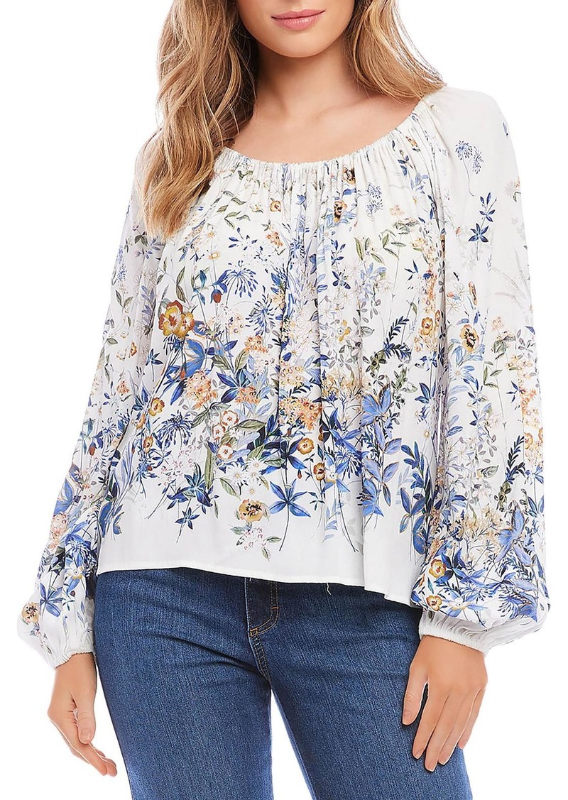 Karen Kane Womens Floral Print Pleated Blouse