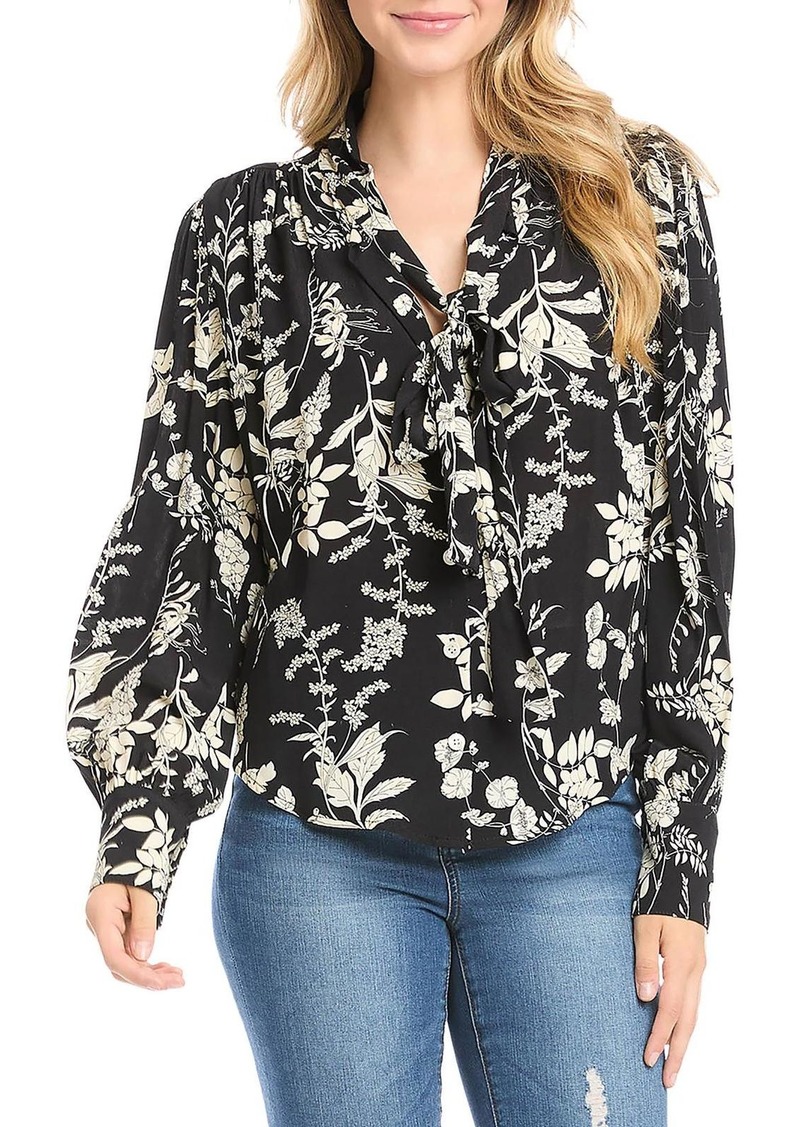 Karen Kane Womens Floral Print Tie Neck Blouse