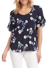 Karen Kane Embroidered Ruffle Sleeve Top in Navy at Nordstrom