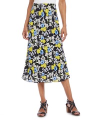 Karen Kane Floral Bias Cut A-Line Skirt in Black/Floral Print at Nordstrom