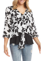 Karen Kane Layered Tie Front Blouse in Off White With Black at Nordstrom