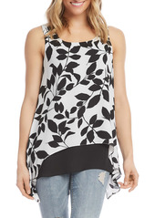 Karen Kane Leaf Print Contrast Layered Top in Off White With Black at Nordstrom