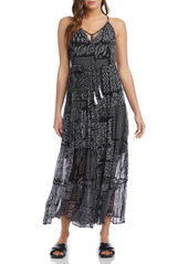 Karen Kane Patchwork Print Tiered Maxi Dress in Black With Off White at Nordstrom