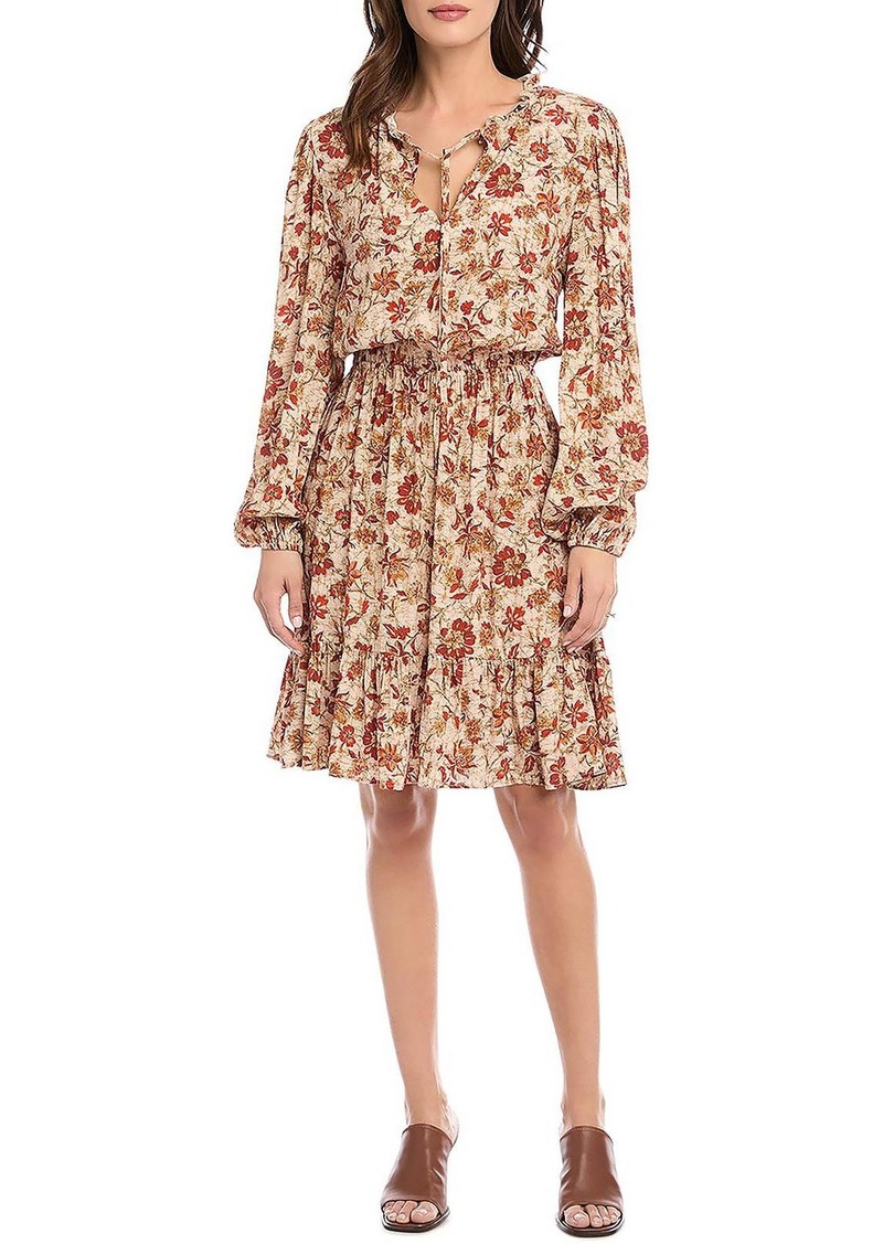 Karen Kane Womens Long Sleeves Floral Fit & Flare Dress