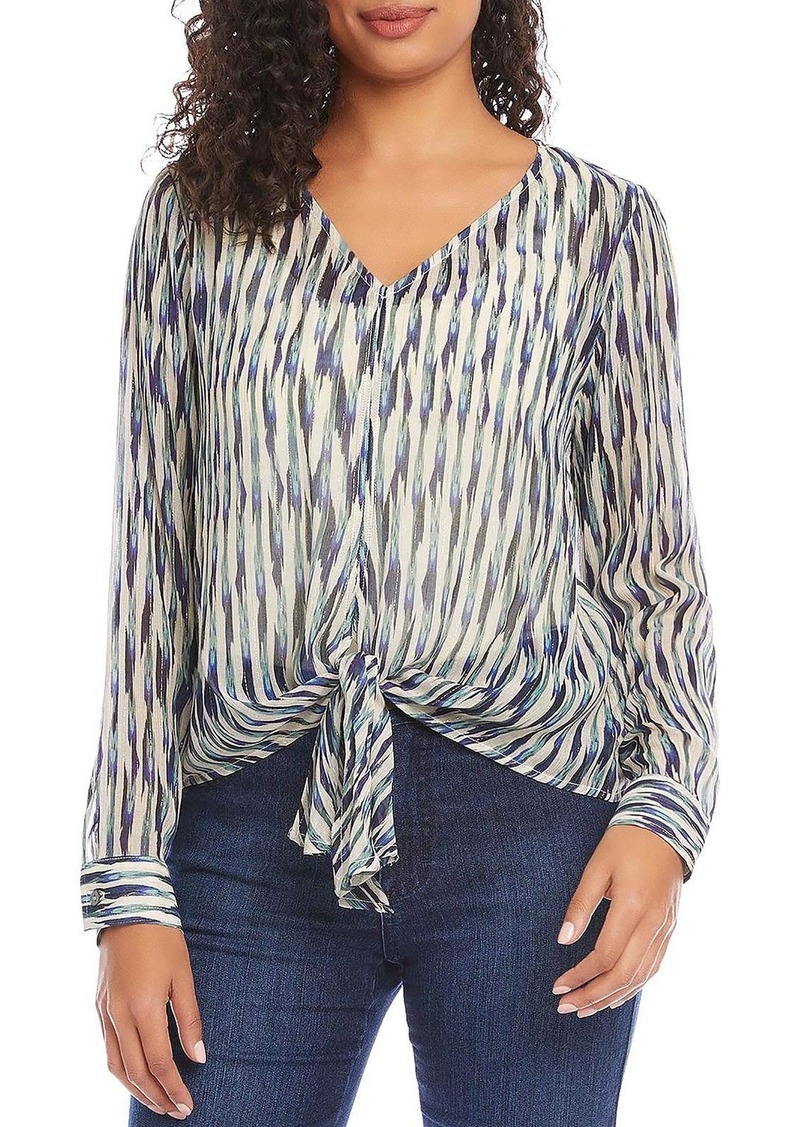 Karen Kane Womens Metallic Tie Front Blouse