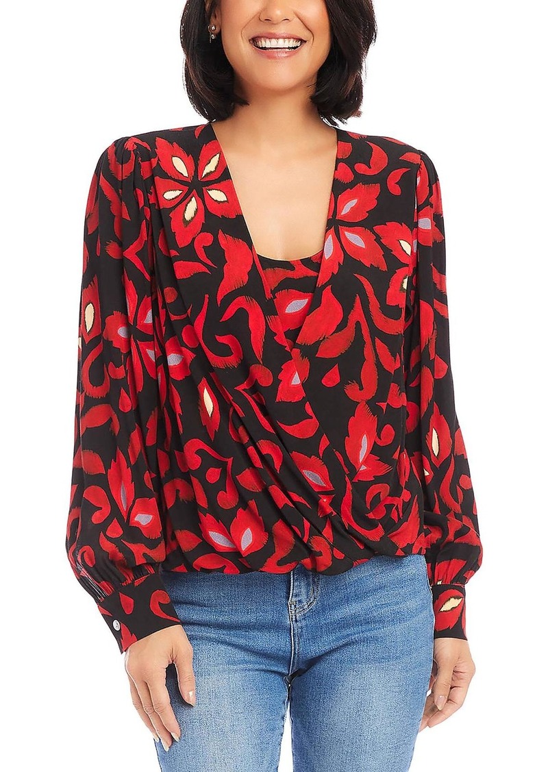 Karen Kane Womens Printed Surplice Blouse