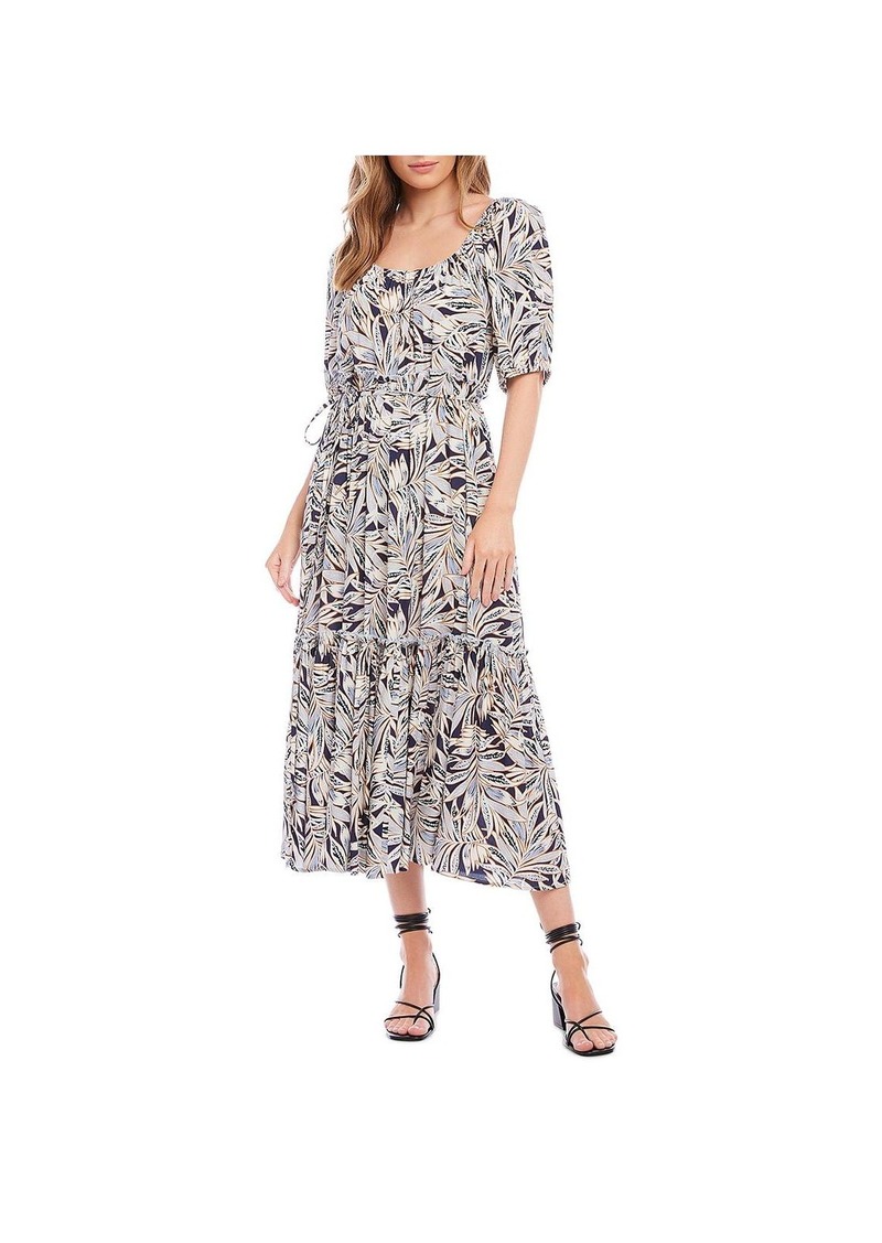 Karen Kane Womens Puff Sleeve Printed Midi Dress