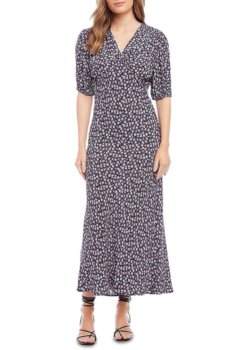 Karen Kane Womens Tea-Length Floral Print Shift Dress