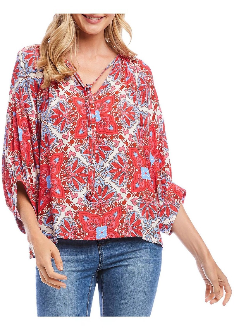 Karen Kane Womens Tie Neck Printed Blouse