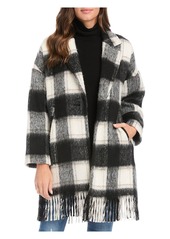 Karen Kane Womens Wool Blend Plaid Long Coat