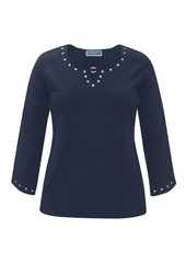 Karen Scott 3/4-Sleeve Studded Cotton Top, Created for Macy's