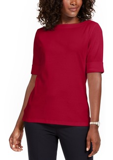 Karen Scott Cotton Boat-Neck Top, Created for Macy's - New Red Amore