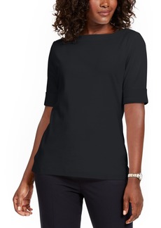 Karen Scott Petite Cotton Elbow-Sleeve T-Shirt, Created for Macy's - Deep Black
