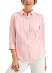 Karen Scott Cotton Floral Textured Shirt, Created for Macy's