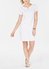 Karen Scott Cotton Lace-Up Split-Neck Dress, Created for Macy's