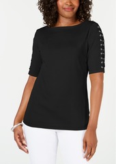 Karen Scott Cotton Lace-Up-Sleeve Top, Created for Macy's