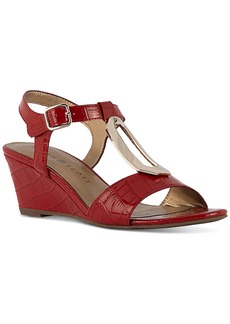 Karen Scott Denviee T-Strap Wedge Sandals, Created for Macy's - Red Croc