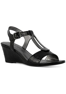 Karen Scott Denviee T-Strap Wedge Sandals, Created for Macy's - Black Croc