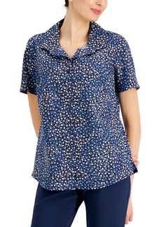 Karen Scott Ditsy-Floral Woven Shirt, Created for Macy's