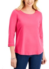 Karen Scott Embellished 3/4-Sleeve Top, Created for Macy's