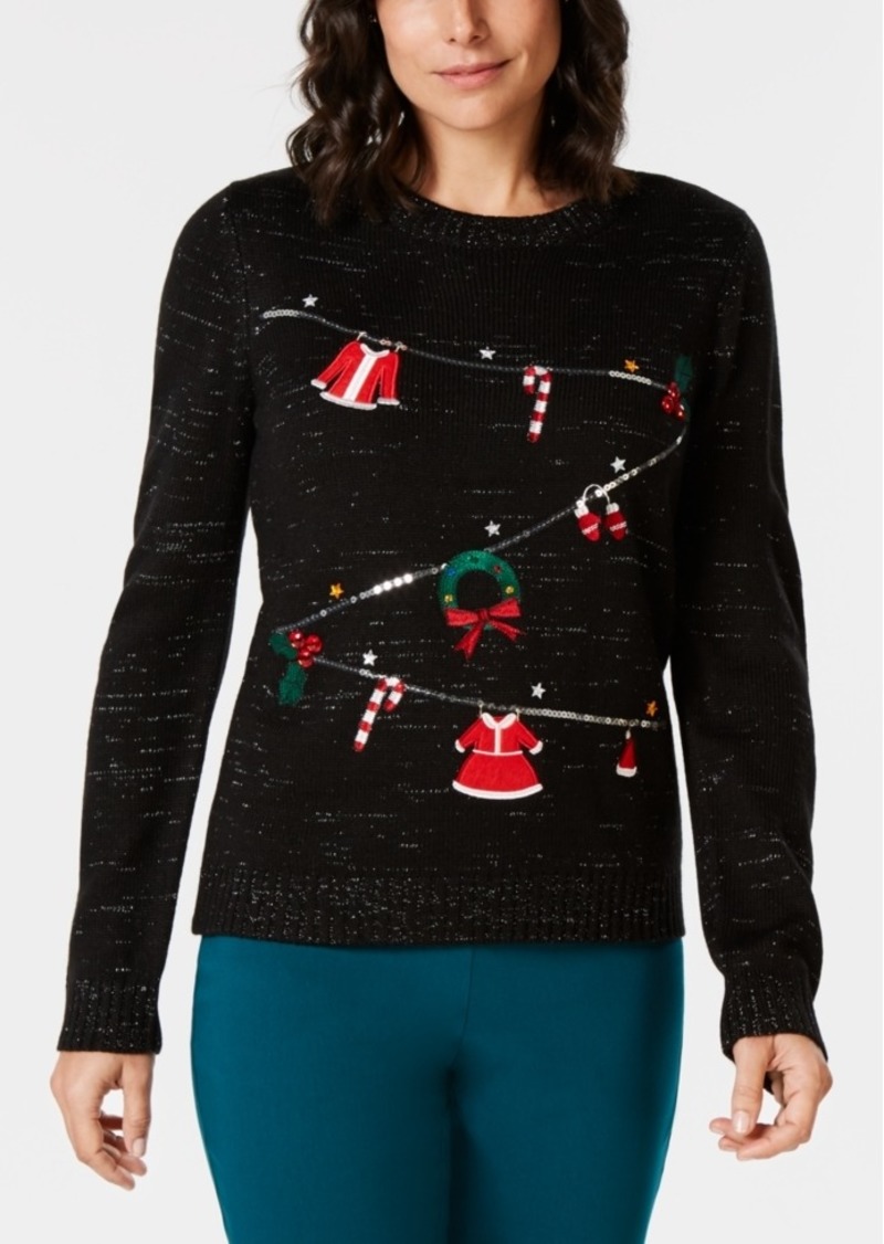 Karen Scott Petite Christmas Laundry Sweater, Created for Macy's