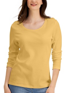 Karen Scott Long Sleeve Cotton Scoop-Neckline Top, Created for Macy's - Warm Gold