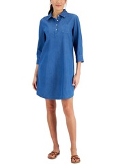 Karen Scott Petite 3/4-Sleeve Chambray Dress, Created for Macy's