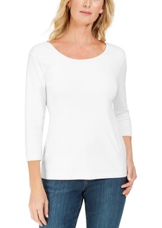 Karen Scott Petite 3/4-Sleeve Henley Shirt, Created for Macy's