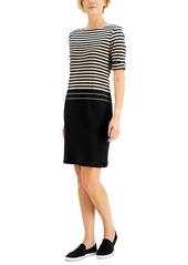 Karen Scott Petite Cotton Boat-Neck Stripe Dress, Created for Macy's
