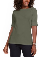 Karen Scott Petite Cotton Elbow-Sleeve T-Shirt, Created for Macy's