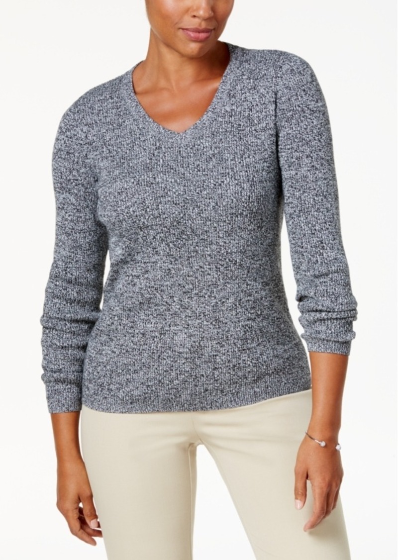 Karen Scott Karen Scott Petite Cotton Marled Sweater, Created for Macy ...