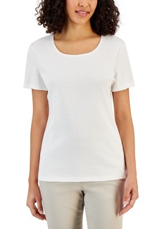 Karen Scott Petite Cotton Scoop-Neck Top, Created for Macy's - Bright White