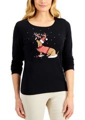 Karen Scott Cotton Embellished Dog Long-Sleeve T-Shirt, Created for Macy's