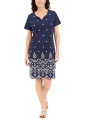 Karen Scott Petite Embroidered Pullover Dress, Created for Macy's