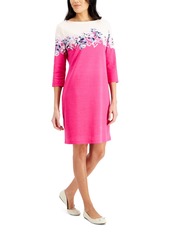 Karen Scott Valerie 3/4-Sleeve Floral Boatneck Dress, Created for Macy's