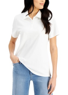 Karen Scott Cotton Short Sleeve Polo Shirt, Created for Macy's - Bright White