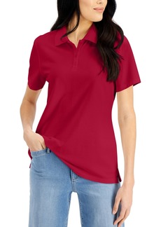 Karen Scott Petite Knit Cotton Polo, Created for Macy's - New Red Amore