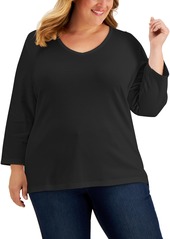 Karen Scott Plus Size 3/4-Sleeve V-Neck Top, Created for Macy's